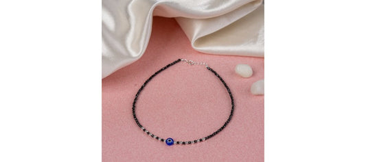 Ward Off Negativity with Elegance Evil Eye Anklet Featuring Black Onyx Beads