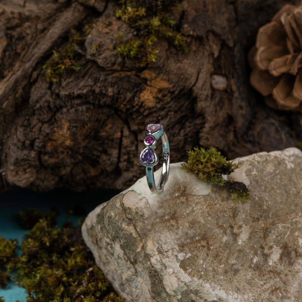 Heart & Round Gemstones Ring