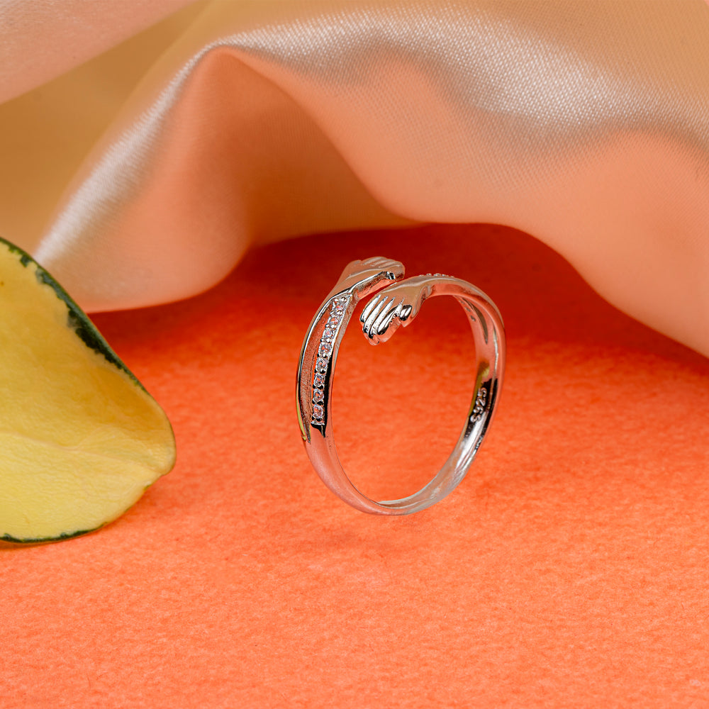 Harmony Hands Sterling Silver Ring with CZ Accents