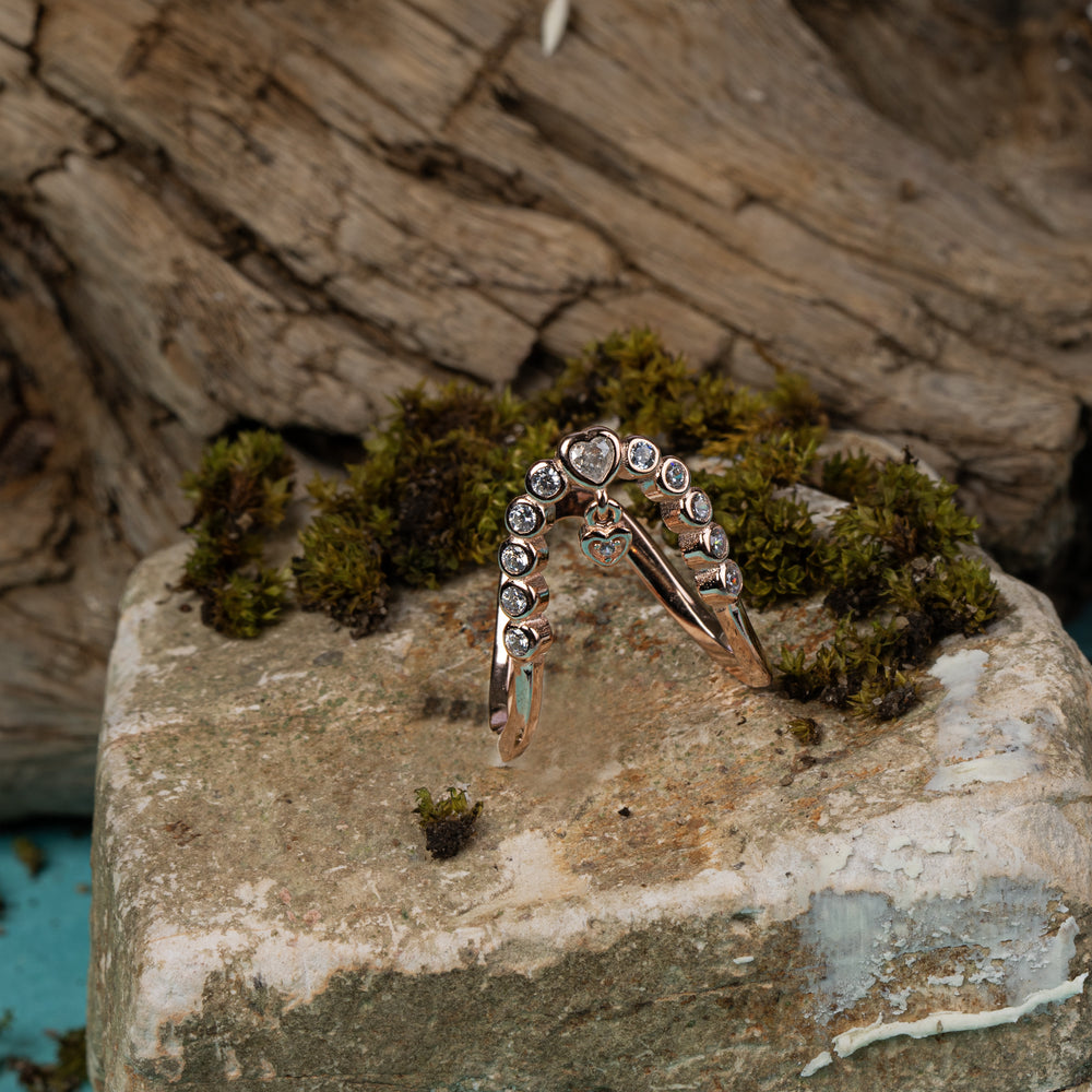 Hearts in Bloom Rose Gold-Plated Sterling Silver Ring with Dangling Heart Charm