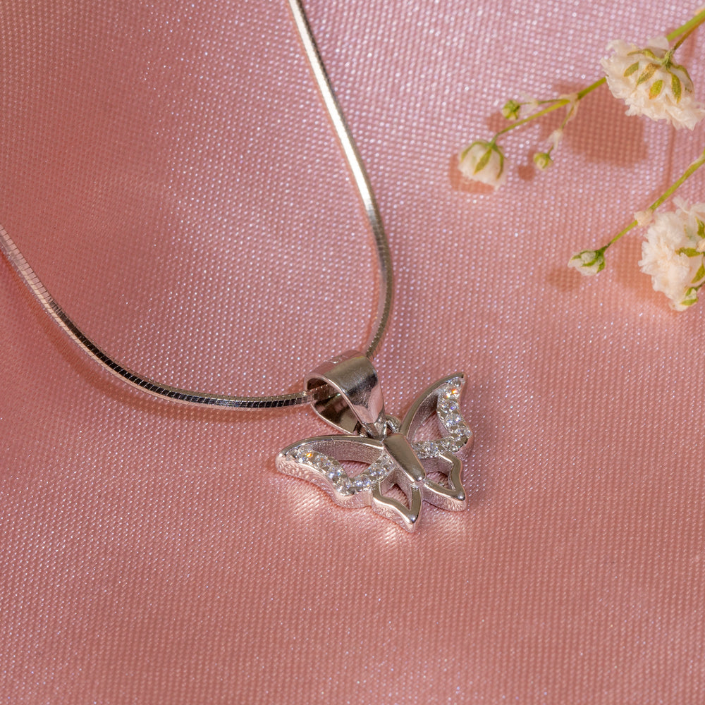 Crystal-Studded Butterfly Pendant
