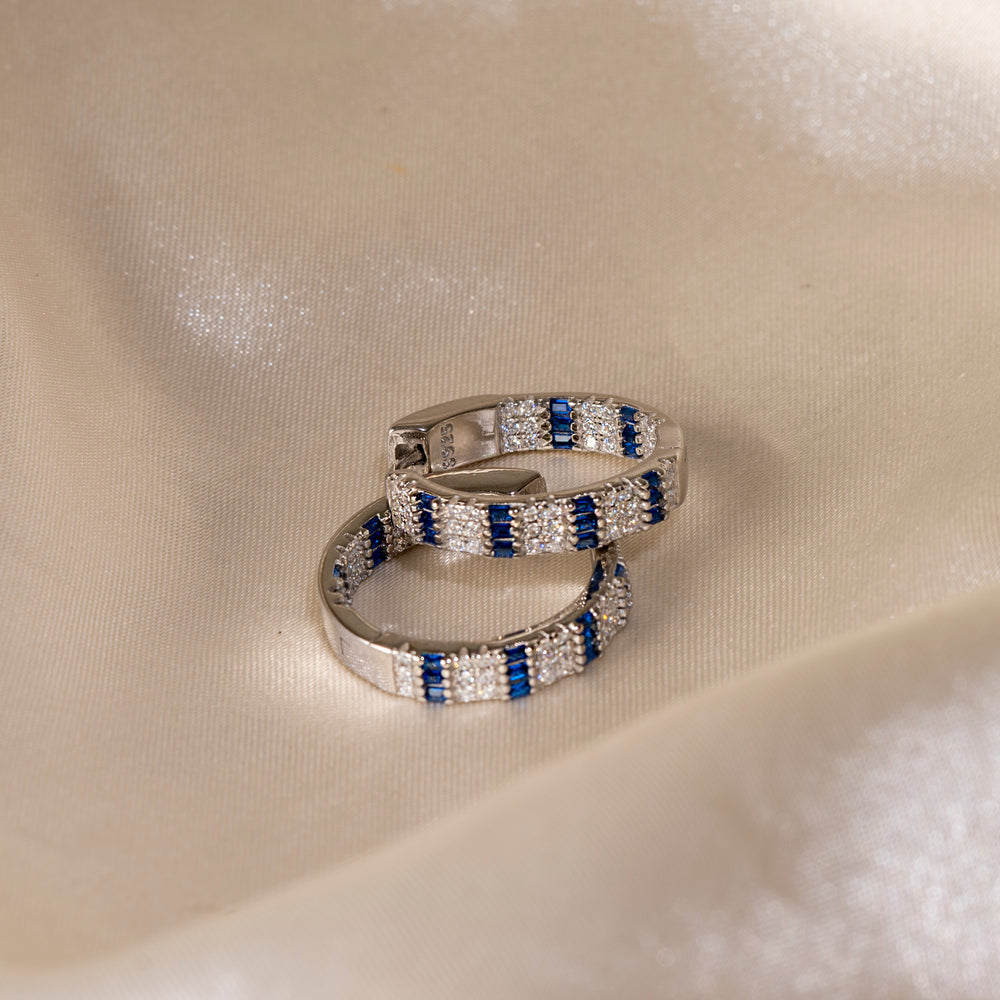 Blue Gem Hoops Earrings