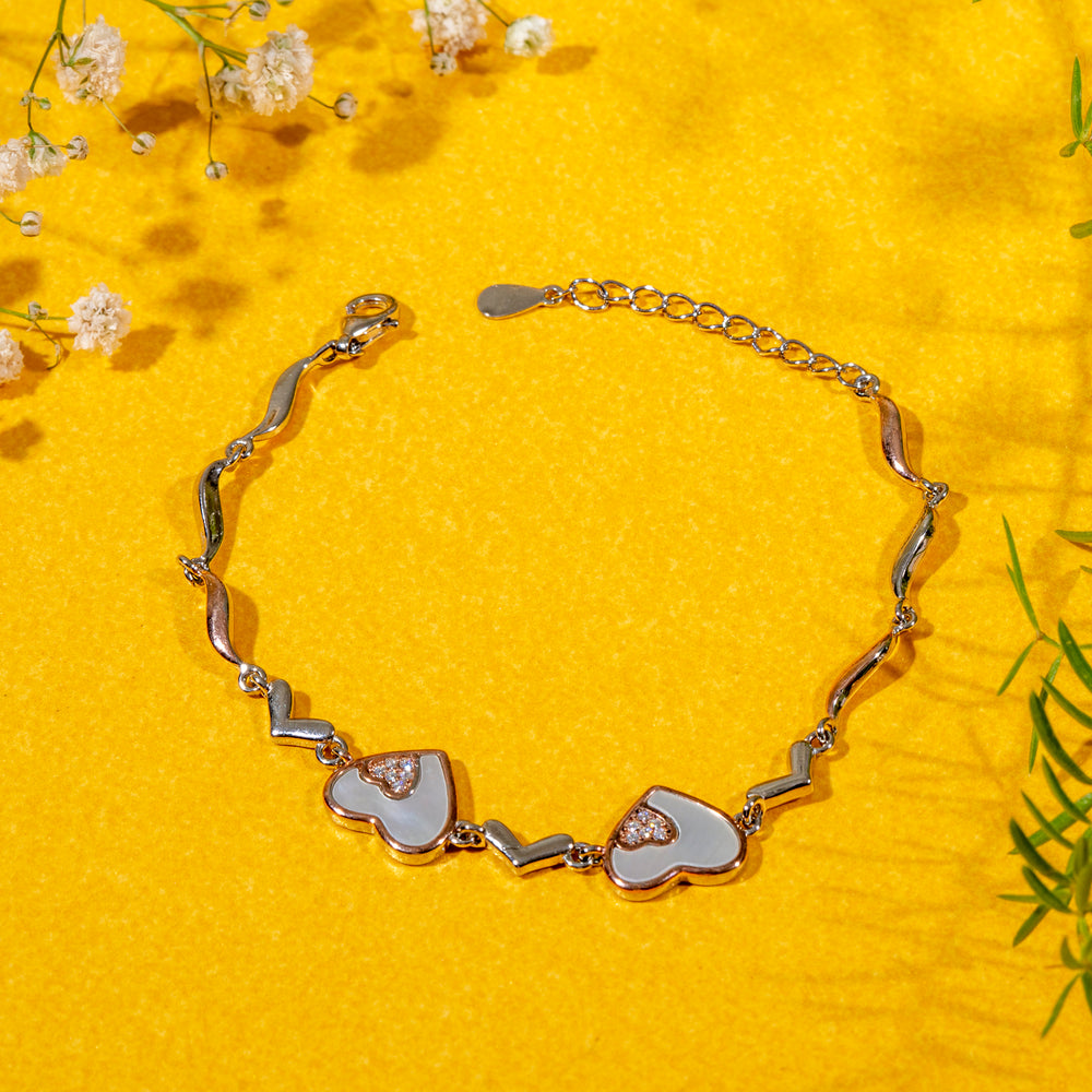 Mother of Pearl Heart 925 Silver Bracelet