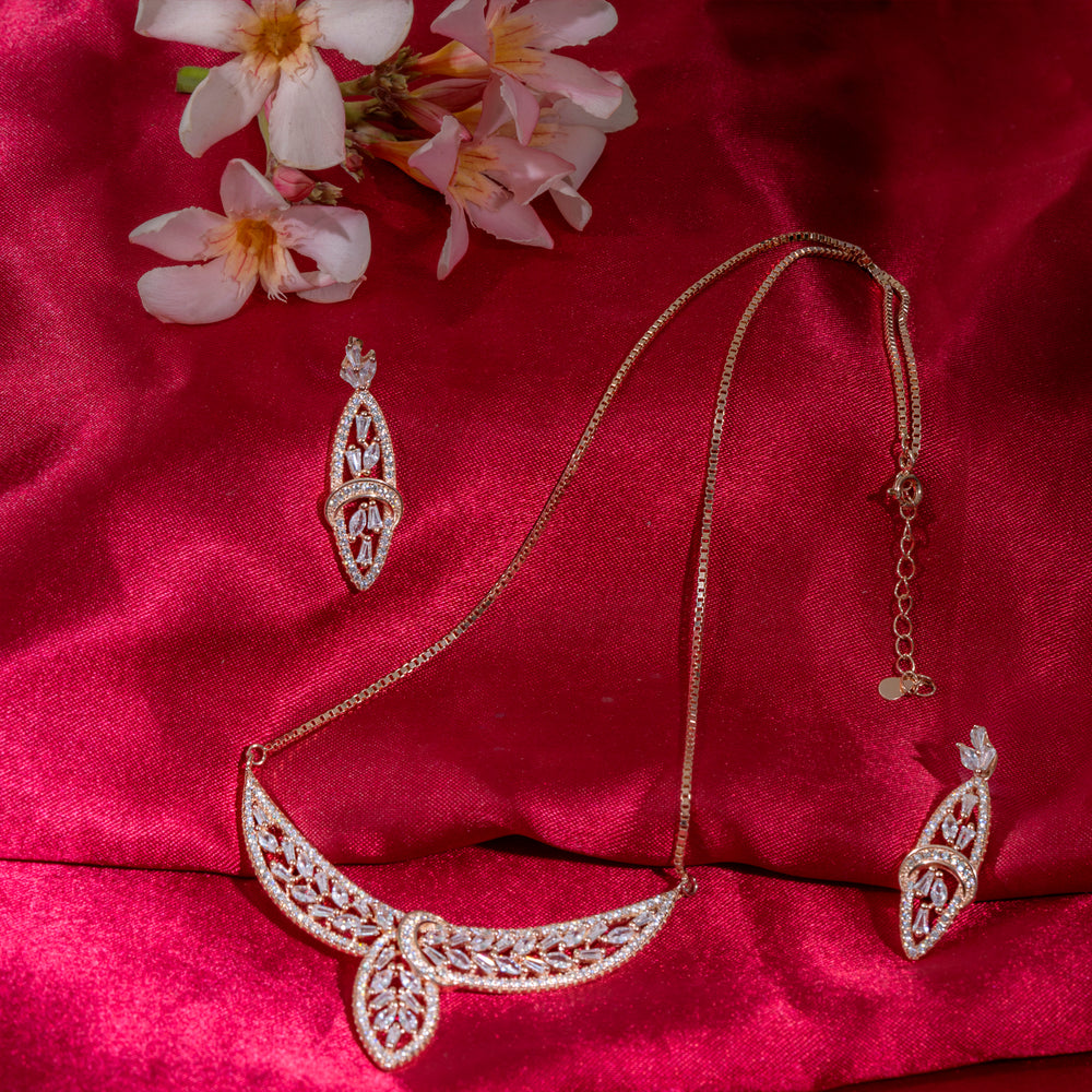 Crystal Leaf Necklace Set