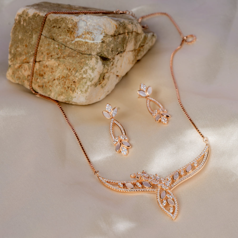 Rose Gold Leaf Necklace Set