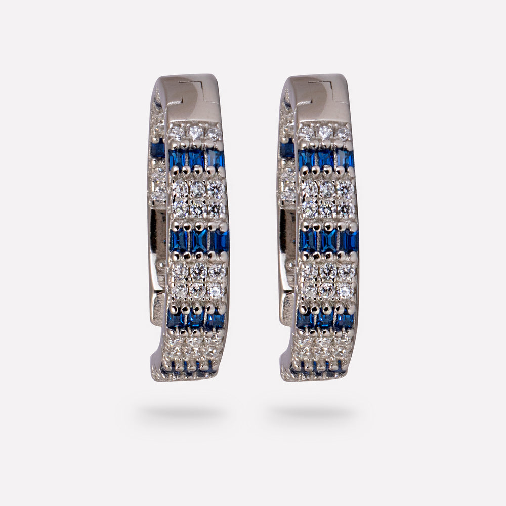 Blue Gem Hoops Earrings