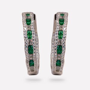 Emerald and Silver Hoops Earrings Emerald and Silver Hoops Earrings