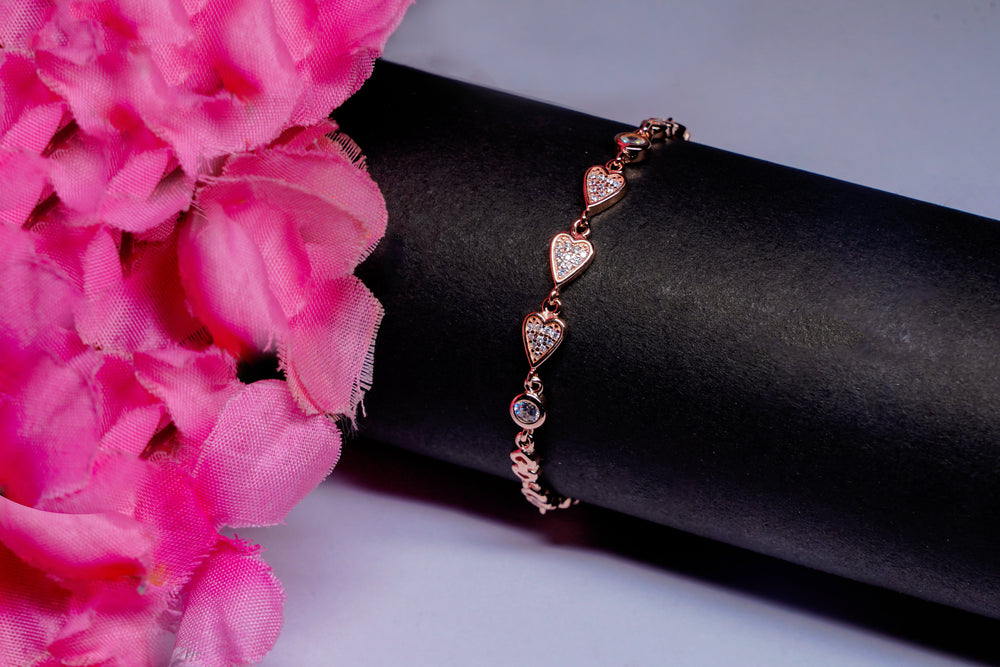 Rose Gold Silver Unique CZ Stone Design Bracelet