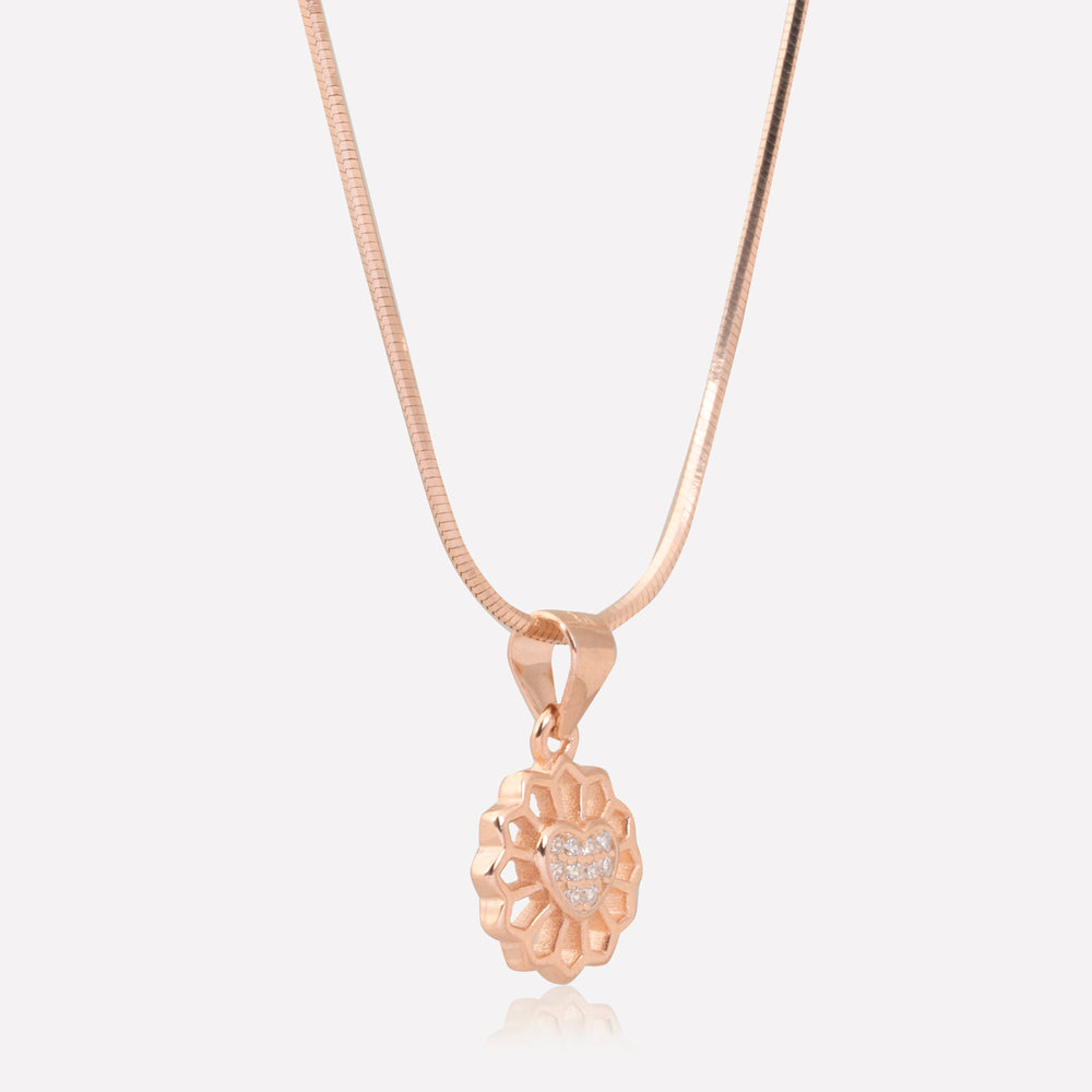 Rose Gold Floral Heart Pendant