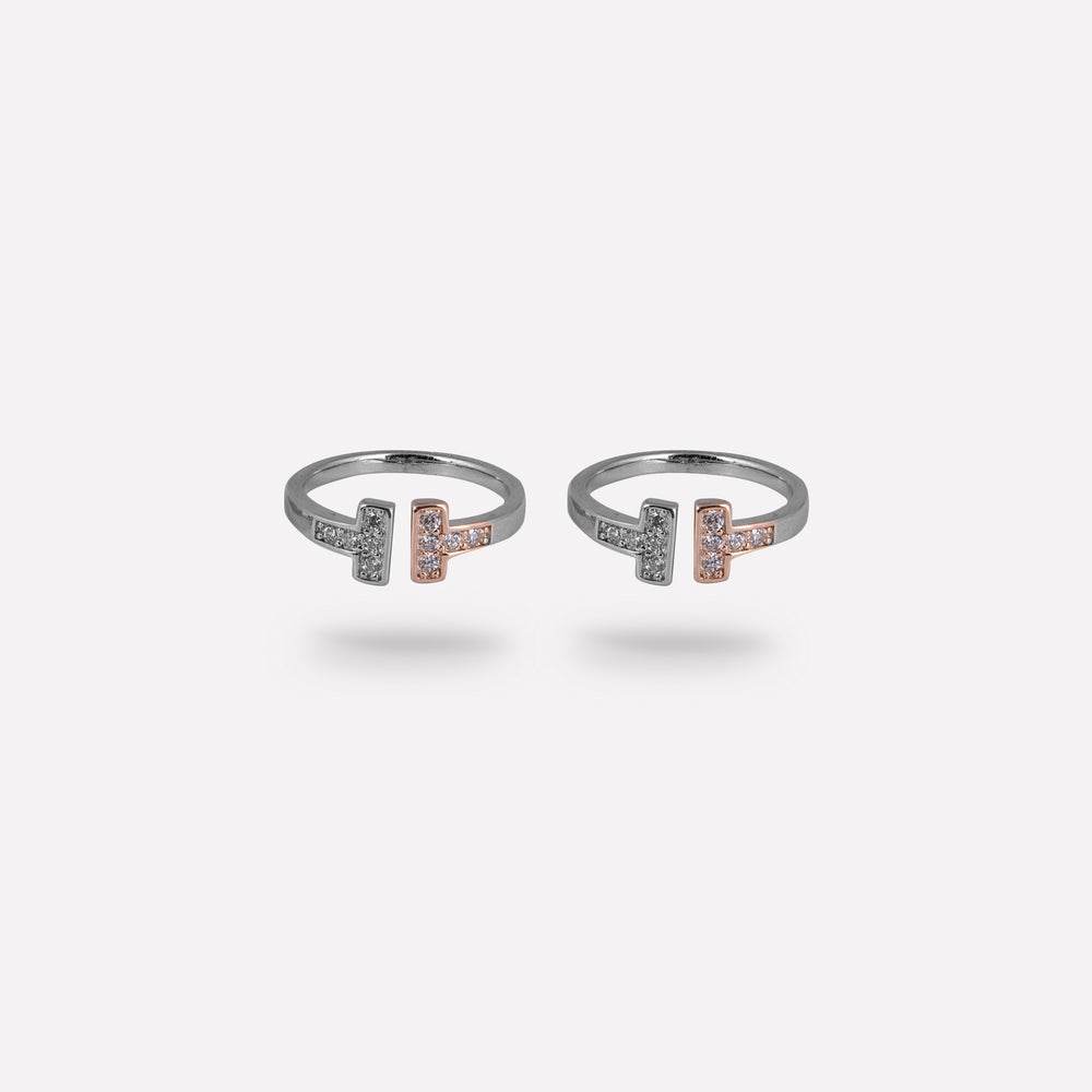 Dual Tone T Sparkle Toe Rings