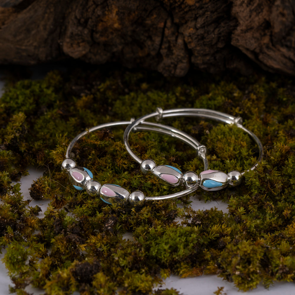 Pink Blue Balls Adjustable Silver Baby Kada