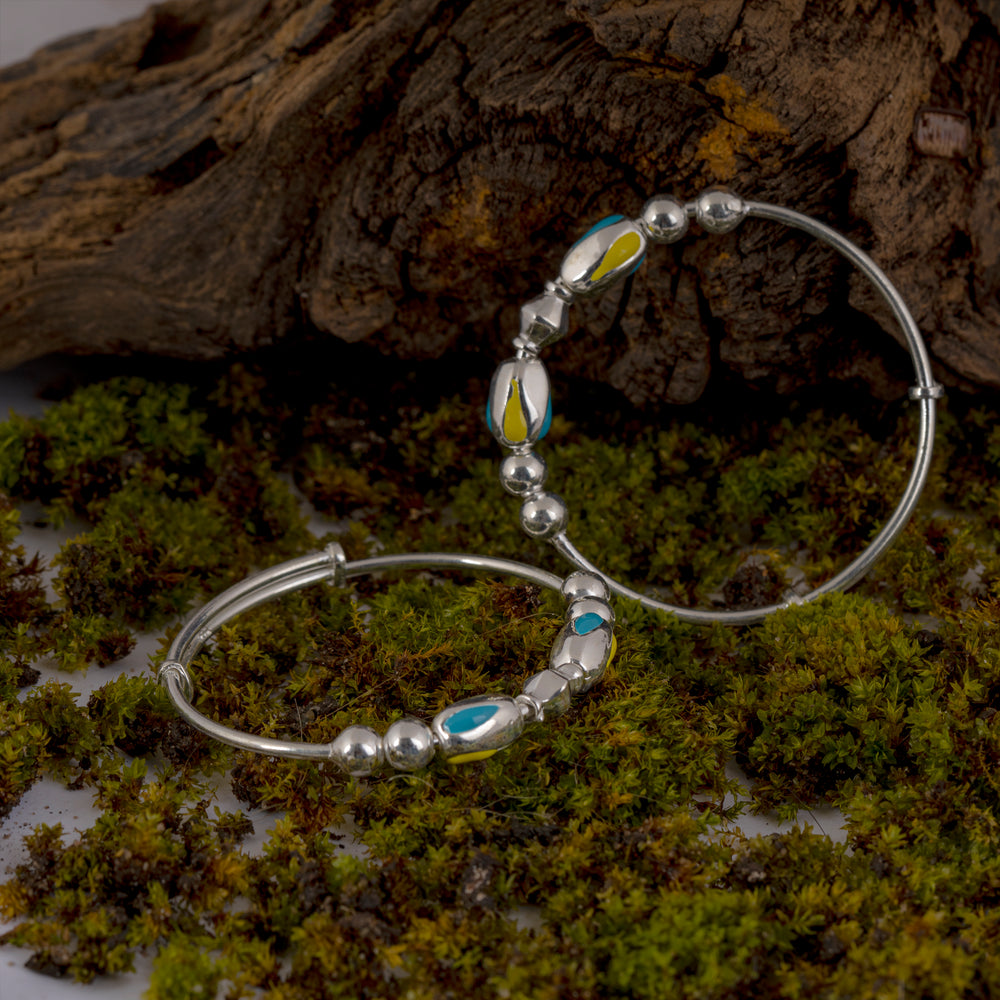 Yellow Blue Balls Adjustable Silver Baby Kada