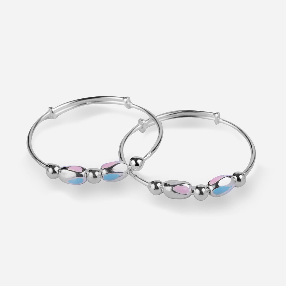 Pink Blue Balls Adjustable Silver Baby Kada