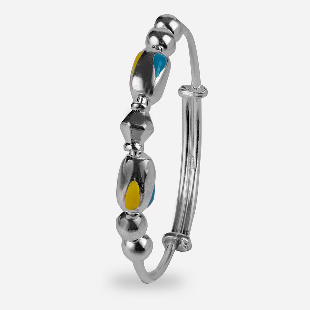 Yellow Blue Balls Adjustable Silver Baby Kada