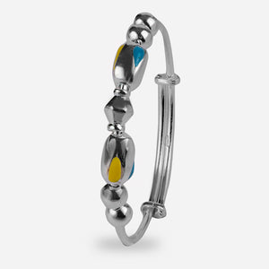 Yellow Blue Balls Adjustable Silver Baby Kada Yellow Blue Balls Adjustable Silver Baby Kada