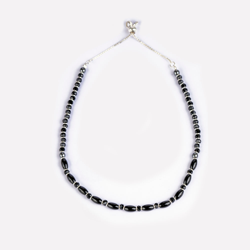 Adjustable Black Oval Beaded Anklet