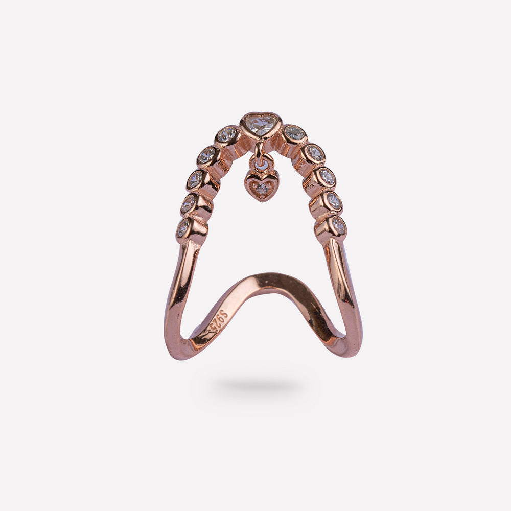 Hearts in Bloom Rose Gold-Plated Sterling Silver Ring with Dangling Heart Charm