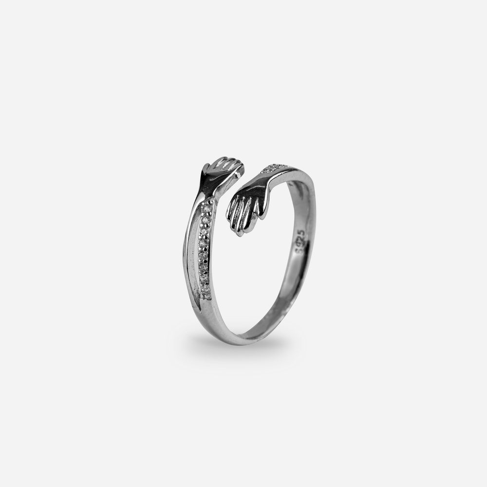 Harmony Hands Sterling Silver Ring with CZ Accents