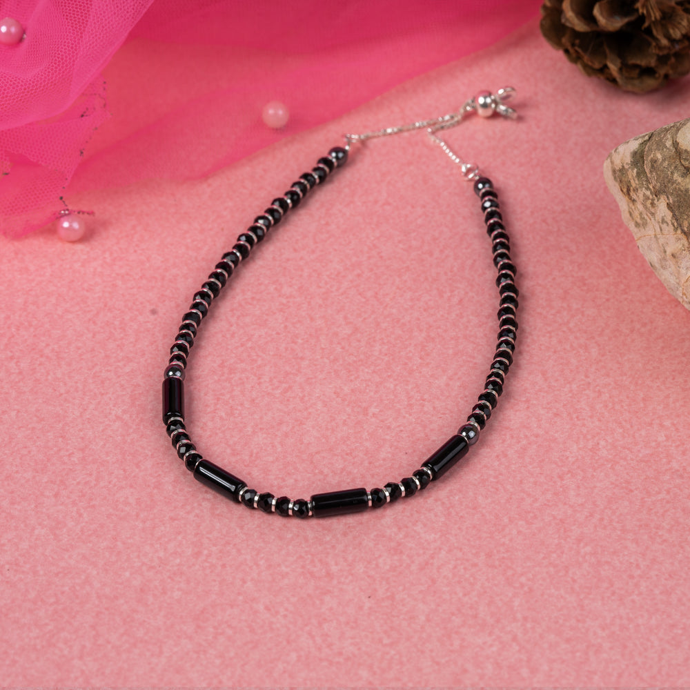 Midnight Radiance Black Beads Anklet