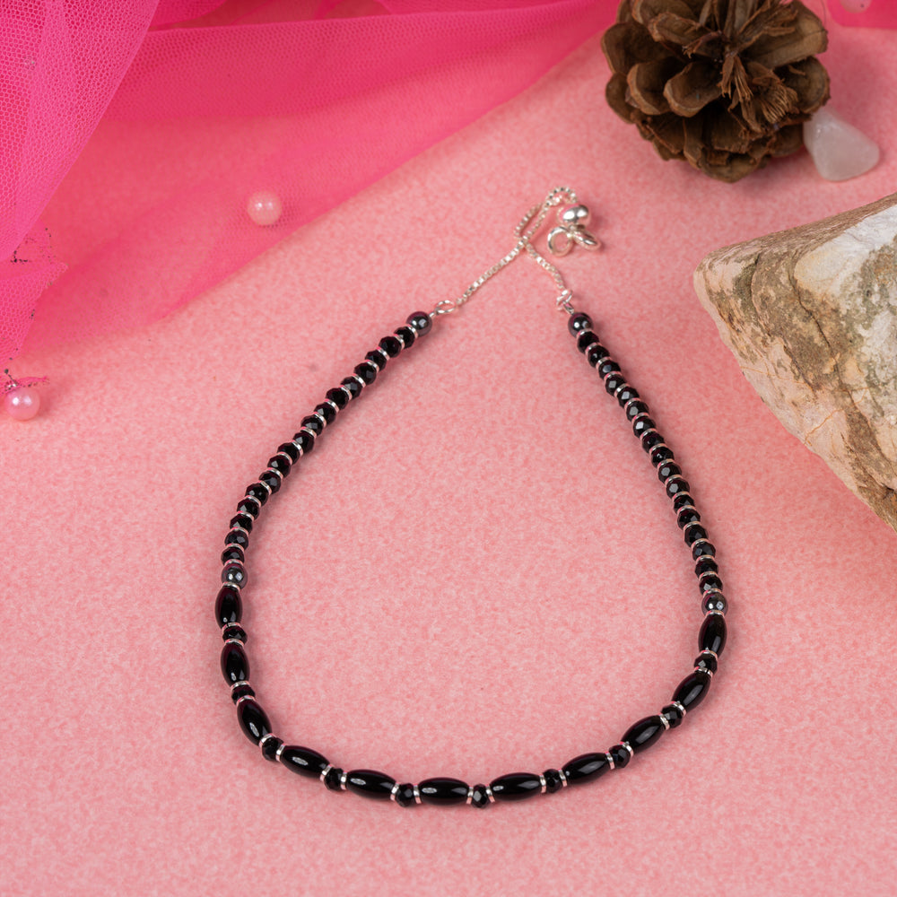 Adjustable Black Oval Beaded Anklet
