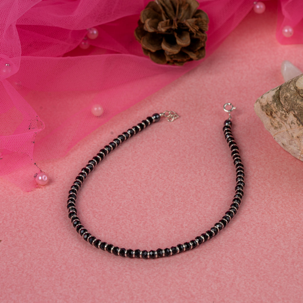 sterling silver black beads anklet  - Single