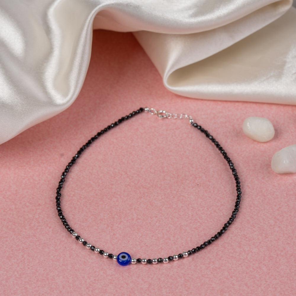 Evil Eye Anklet with Black Onyx Beads